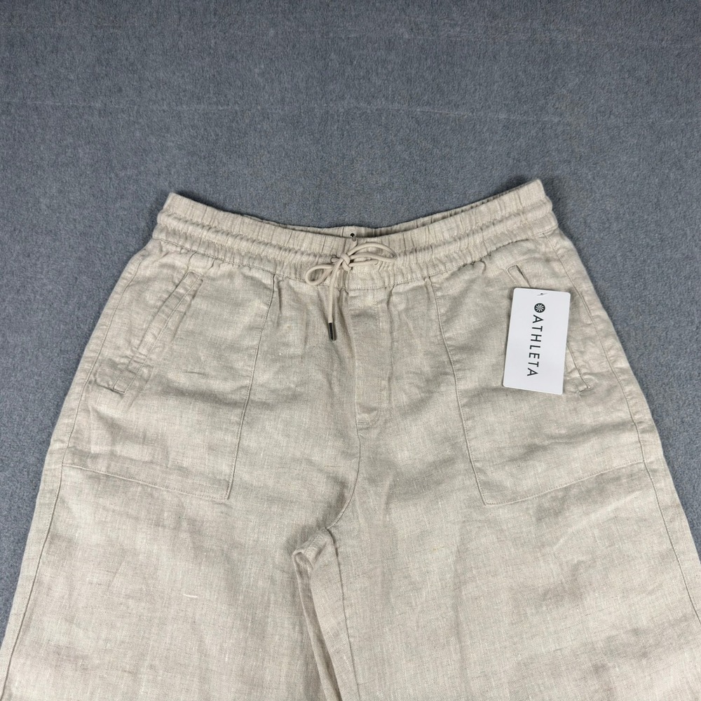 Athleta Retreat Wide Leg Linen Pants Womens L Beige High‎ Rise